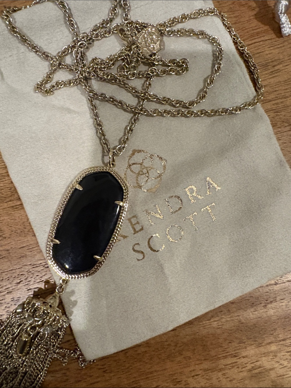 Kendra Scott Gold Necklace with Black Stone and Tassel